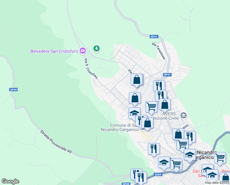 map of restaurants, bars, coffee shops, grocery stores, and more near 46 Via Gaspare Spontini in San Nicandro Garganico