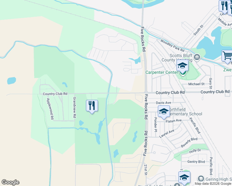 map of restaurants, bars, coffee shops, grocery stores, and more near 2401 Country Club Road in Gering