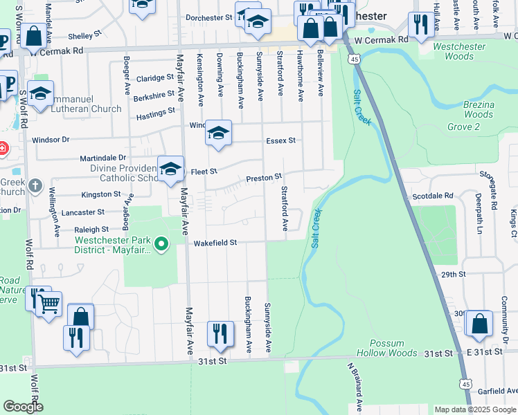 map of restaurants, bars, coffee shops, grocery stores, and more near 2610 Sunnyside Avenue in Westchester
