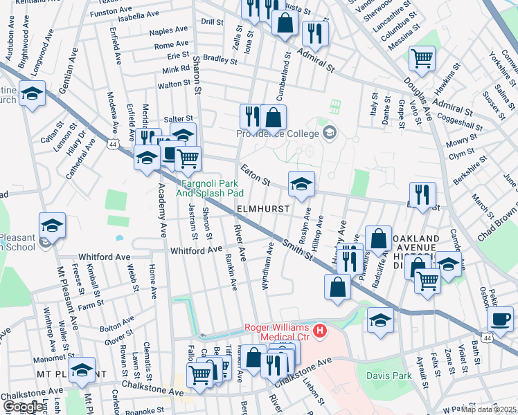 map of restaurants, bars, coffee shops, grocery stores, and more near 32 Quincy Street in Providence