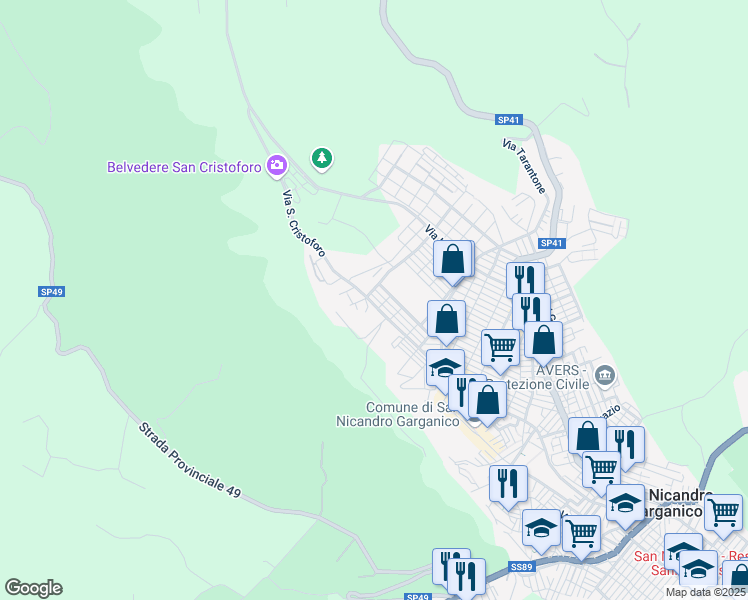 map of restaurants, bars, coffee shops, grocery stores, and more near 46 Via Gaspare Spontini in San Nicandro Garganico