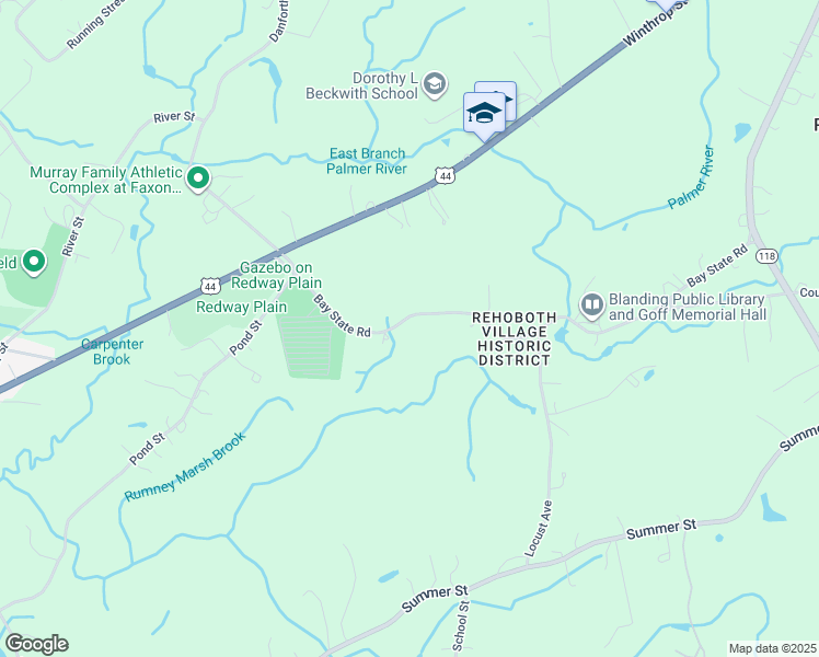 map of restaurants, bars, coffee shops, grocery stores, and more near 161 Bay State Road in Rehoboth