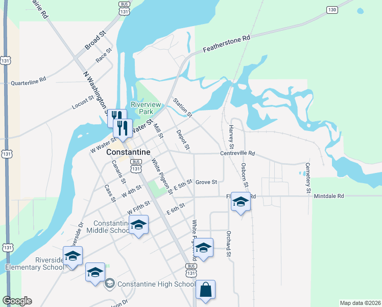 map of restaurants, bars, coffee shops, grocery stores, and more near 380 Centreville Road in Constantine