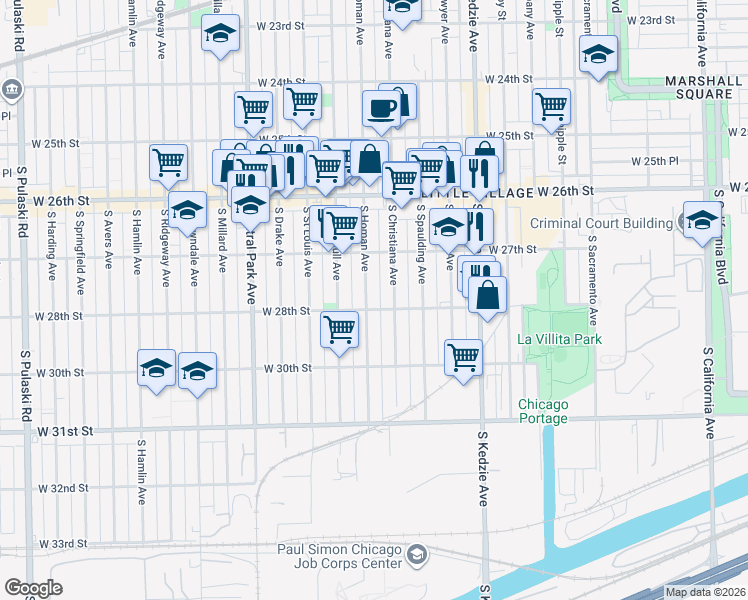 map of restaurants, bars, coffee shops, grocery stores, and more near 2757 South Homan Avenue in Chicago