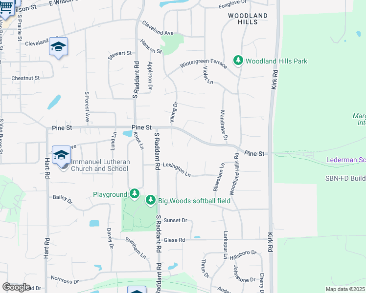 map of restaurants, bars, coffee shops, grocery stores, and more near 1142 Pine Court in Batavia