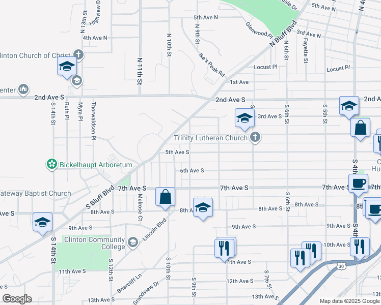 map of restaurants, bars, coffee shops, grocery stores, and more near 898 5th Avenue South in Clinton