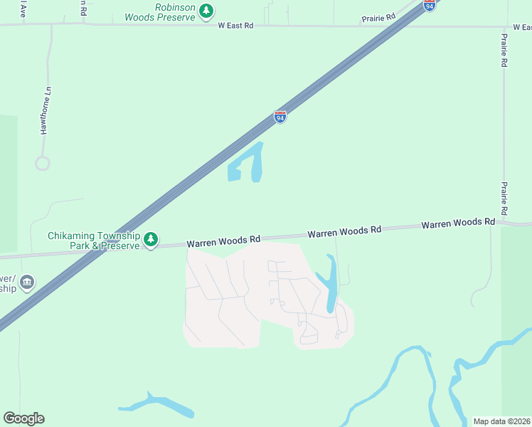 map of restaurants, bars, coffee shops, grocery stores, and more near 7833 Warren Woods Road in Three Oaks