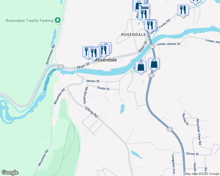 map of restaurants, bars, coffee shops, grocery stores, and more near 115 South Street in Rosendale