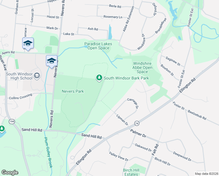 map of restaurants, bars, coffee shops, grocery stores, and more near 62 Andreis Trail in South Windsor