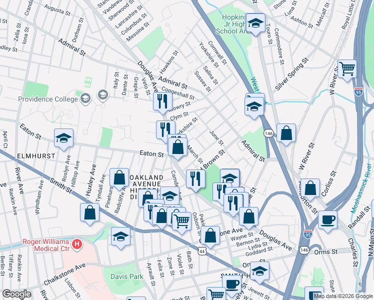 map of restaurants, bars, coffee shops, grocery stores, and more near 37 Suffolk Street in Providence