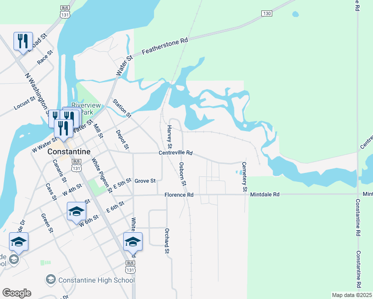 map of restaurants, bars, coffee shops, grocery stores, and more near 580 Centreville Road in Constantine