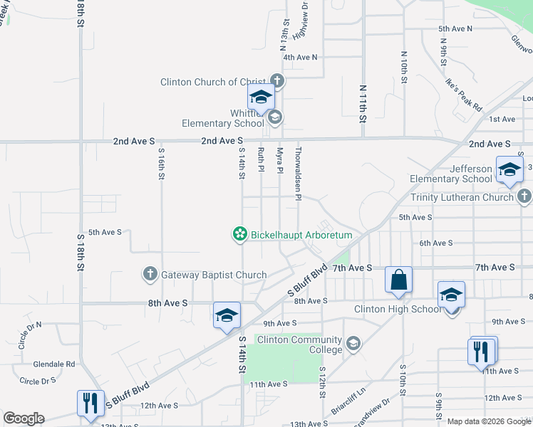 map of restaurants, bars, coffee shops, grocery stores, and more near 319 Ruth Place in Clinton