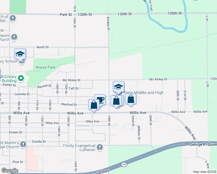 map of restaurants, bars, coffee shops, grocery stores, and more near 3307 Mc Kinley Street in Perry