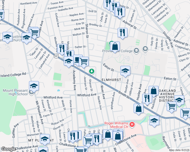 map of restaurants, bars, coffee shops, grocery stores, and more near 936 Smith Street in Providence