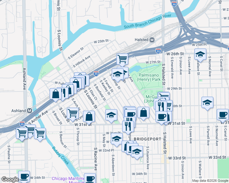 map of restaurants, bars, coffee shops, grocery stores, and more near in Chicago