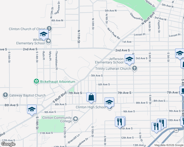 map of restaurants, bars, coffee shops, grocery stores, and more near 1005 5th Avenue South in Clinton