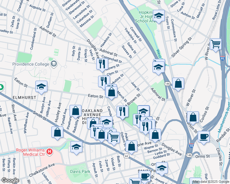 map of restaurants, bars, coffee shops, grocery stores, and more near 37 Suffolk Street in Providence