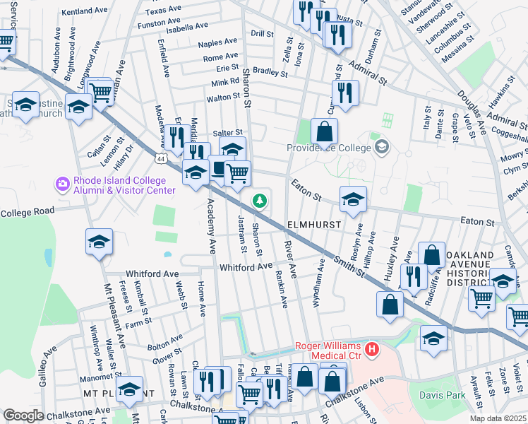 map of restaurants, bars, coffee shops, grocery stores, and more near 936 Smith Street in Providence
