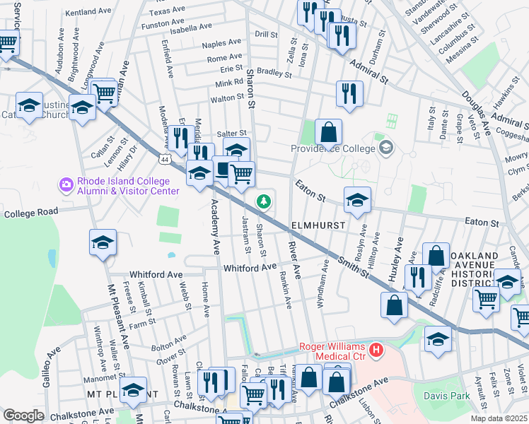 map of restaurants, bars, coffee shops, grocery stores, and more near 945 Smith Street in Providence