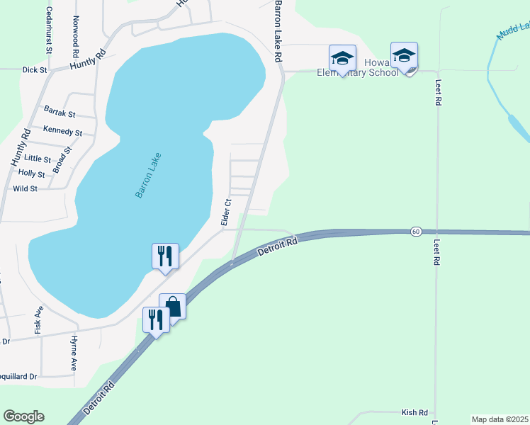 map of restaurants, bars, coffee shops, grocery stores, and more near 1207 Barron Lake Road in Niles