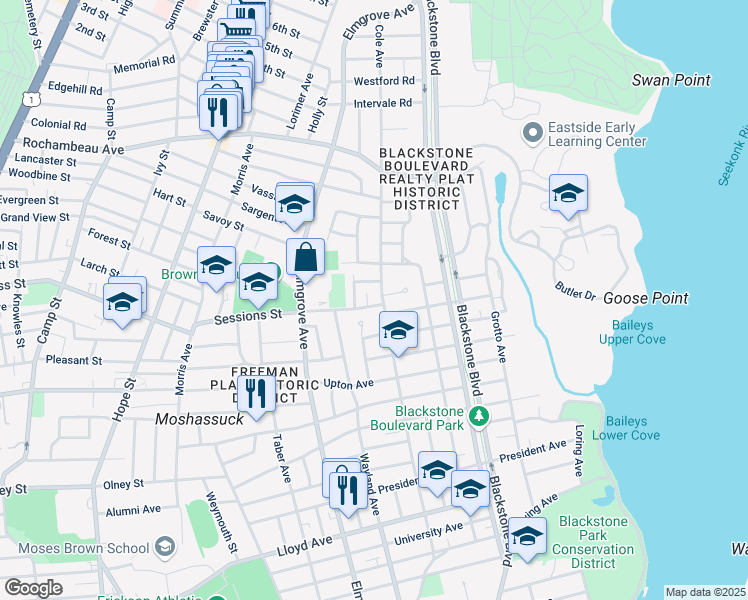 map of restaurants, bars, coffee shops, grocery stores, and more near 240 Cole Avenue in Providence