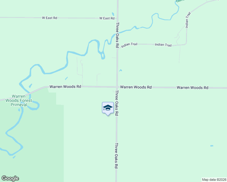 map of restaurants, bars, coffee shops, grocery stores, and more near 15342 Three Oaks Road in Three Oaks