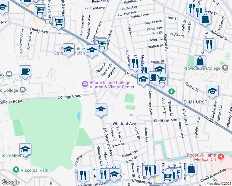 map of restaurants, bars, coffee shops, grocery stores, and more near 22 Lois Avenue in Providence