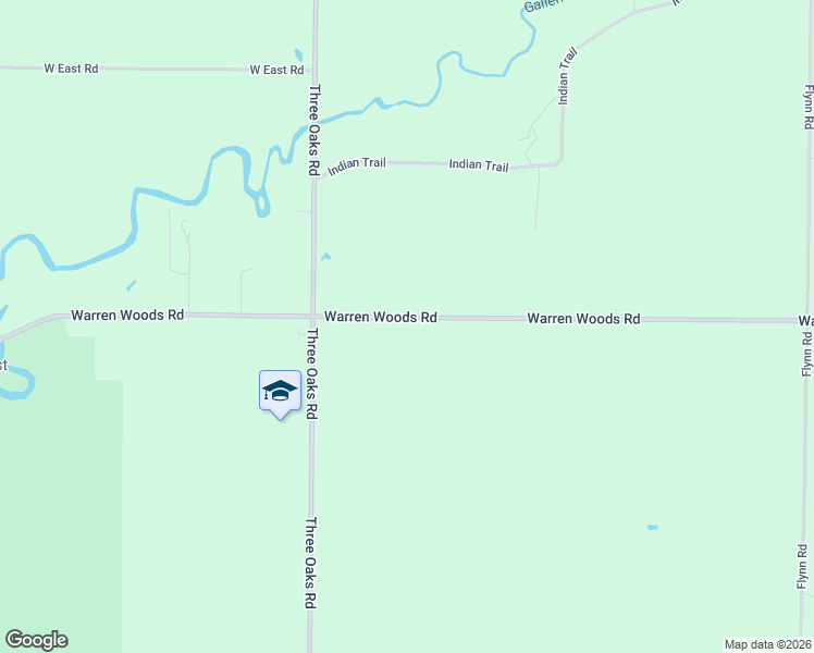 map of restaurants, bars, coffee shops, grocery stores, and more near 6316 Warren Woods Road in Three Oaks