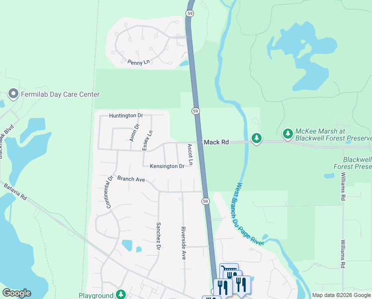 map of restaurants, bars, coffee shops, grocery stores, and more near 1S771 Bristol Lane in Warrenville