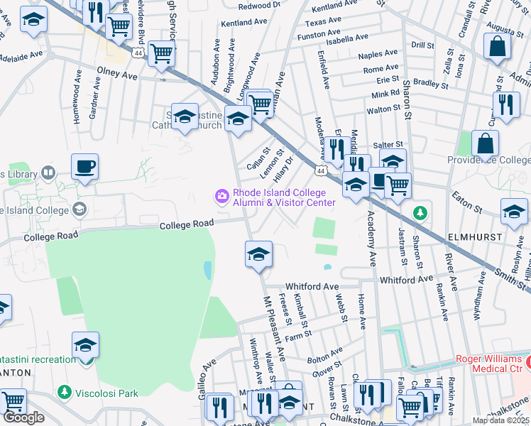 map of restaurants, bars, coffee shops, grocery stores, and more near 77 Cathedral Avenue in Providence