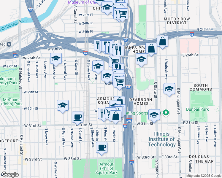 map of restaurants, bars, coffee shops, grocery stores, and more near in Chicago