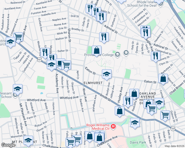 map of restaurants, bars, coffee shops, grocery stores, and more near 316 Eaton Street in Providence