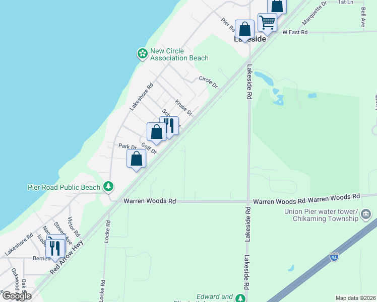 map of restaurants, bars, coffee shops, grocery stores, and more near 15161 Hillside in Union Pier