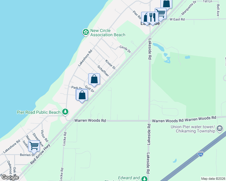 map of restaurants, bars, coffee shops, grocery stores, and more near 15161 Hillside in Union Pier