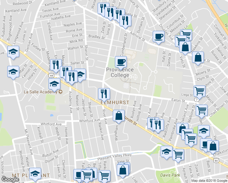 map of restaurants, bars, coffee shops, grocery stores, and more near 316 Eaton Street in Providence