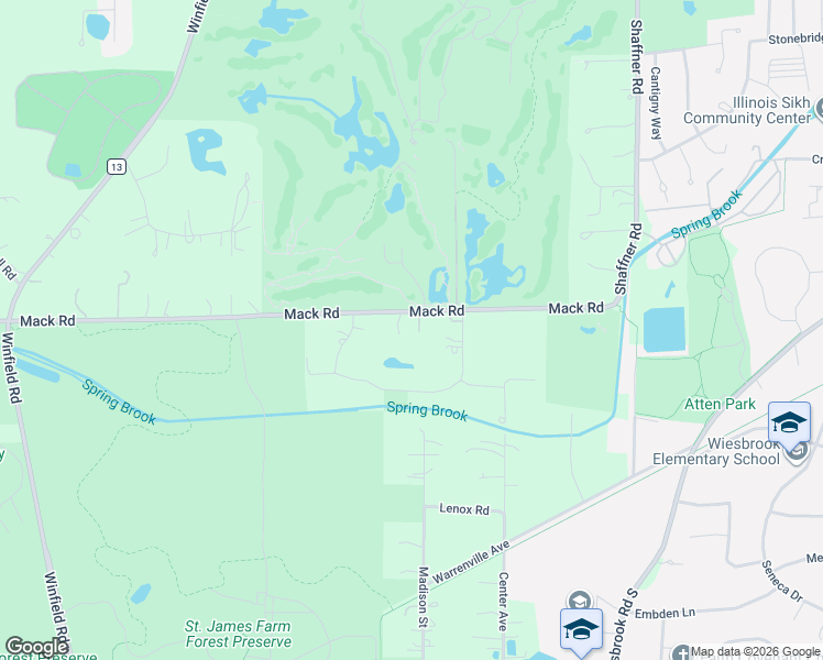 map of restaurants, bars, coffee shops, grocery stores, and more near 27W341 Mack Rd in Wheaton