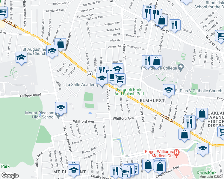 map of restaurants, bars, coffee shops, grocery stores, and more near 80 Webb Street in Providence