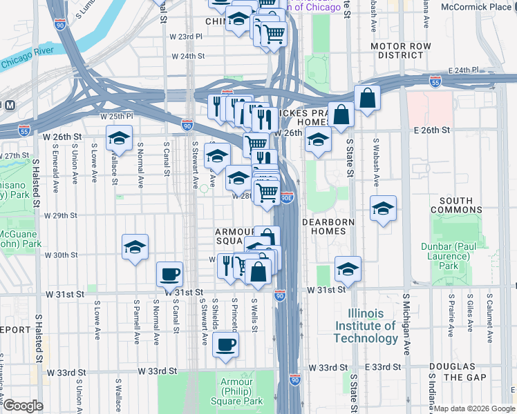 map of restaurants, bars, coffee shops, grocery stores, and more near in Chicago