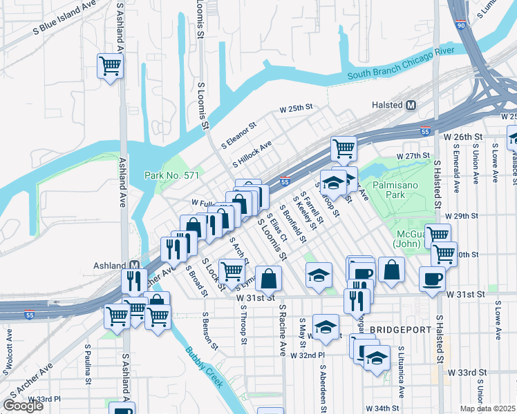map of restaurants, bars, coffee shops, grocery stores, and more near in Chicago
