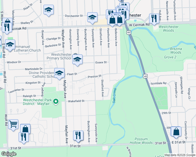 map of restaurants, bars, coffee shops, grocery stores, and more near 2520 Sunnyside Avenue in Westchester