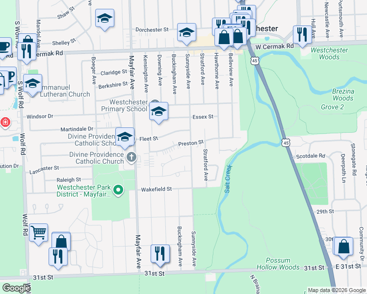 map of restaurants, bars, coffee shops, grocery stores, and more near 2520 Sunnyside Avenue in Westchester