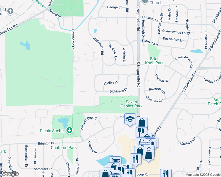 map of restaurants, bars, coffee shops, grocery stores, and more near 152 Shelley Lane in Wheaton