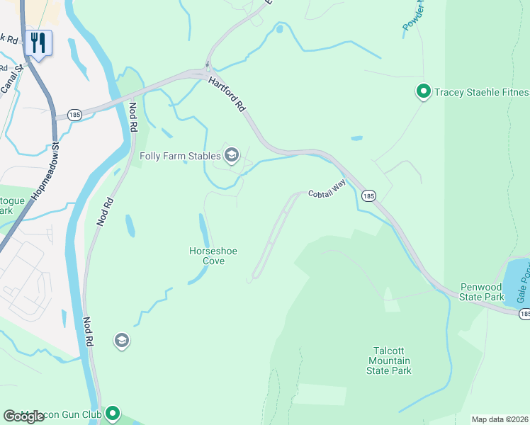 map of restaurants, bars, coffee shops, grocery stores, and more near 11 Cobtail Way in Simsbury