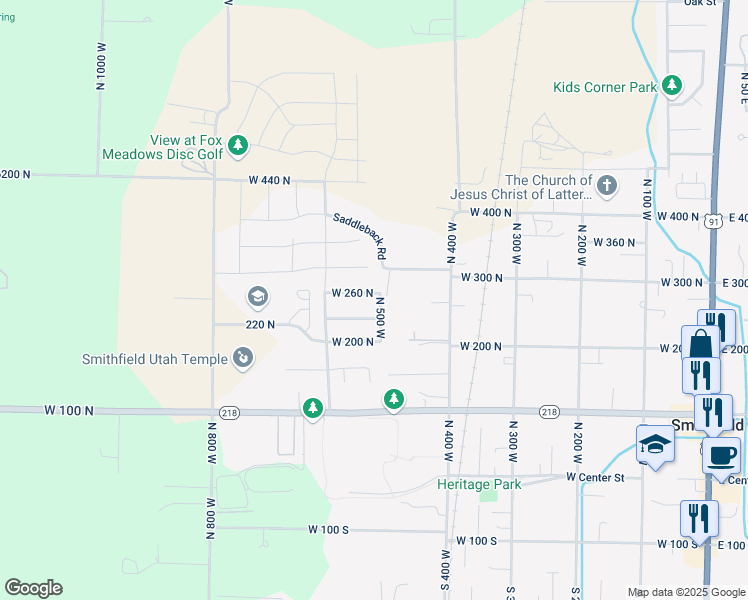 map of restaurants, bars, coffee shops, grocery stores, and more near 524 West 260 North in Smithfield