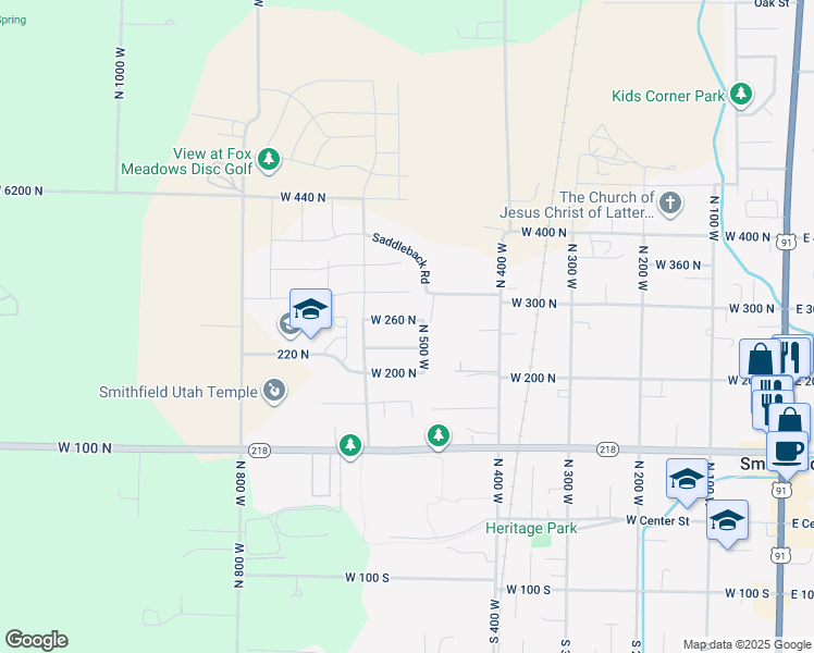 map of restaurants, bars, coffee shops, grocery stores, and more near 524 West 260 North in Smithfield