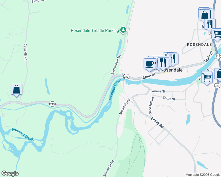 map of restaurants, bars, coffee shops, grocery stores, and more near 549 New York 213 in Rosendale