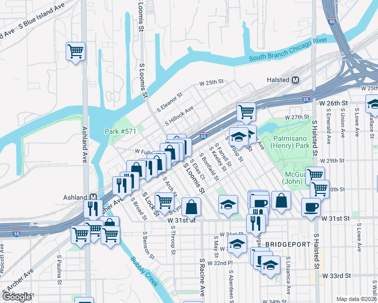 map of restaurants, bars, coffee shops, grocery stores, and more near in Chicago