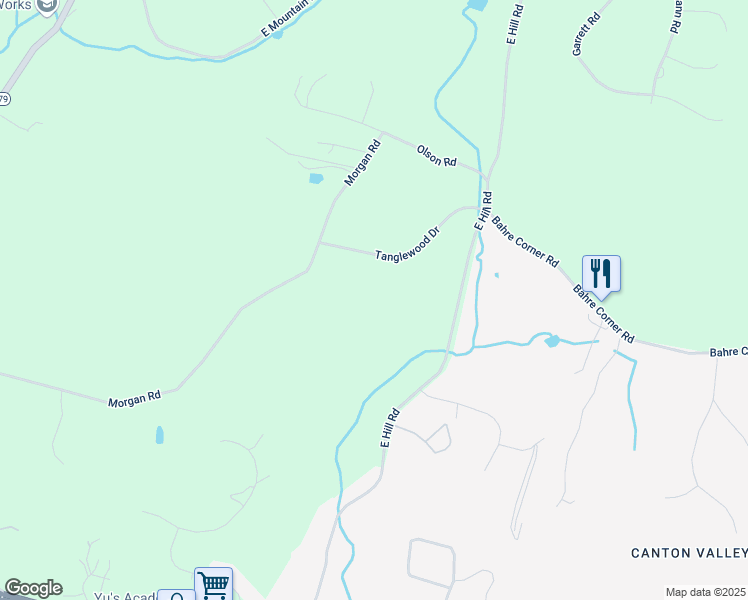 map of restaurants, bars, coffee shops, grocery stores, and more near 3 Tanglewood Drive in Canton