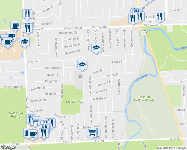 map of restaurants, bars, coffee shops, grocery stores, and more near 10675 Fleet Street in Westchester