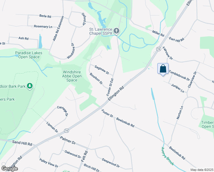 map of restaurants, bars, coffee shops, grocery stores, and more near 50 Bourbon Street in South Windsor